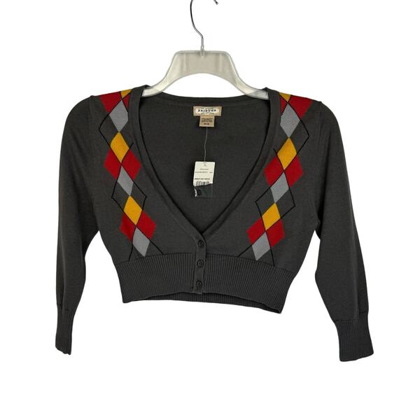 NWT ARIZONA JEAN COMPANY | Gray Argyle Button Up Cardigan Sweater | Kid's Medium - Picture 1 of 6